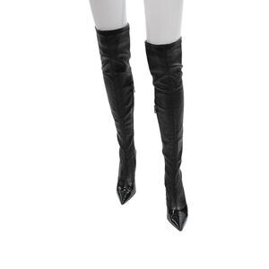 Lesilla Womens Leather Over The Knee Pointed Toe Boots Black Size 38 8